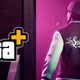 The GTA+ logo next to a woman entering a VIP section of a club in GTA Online.